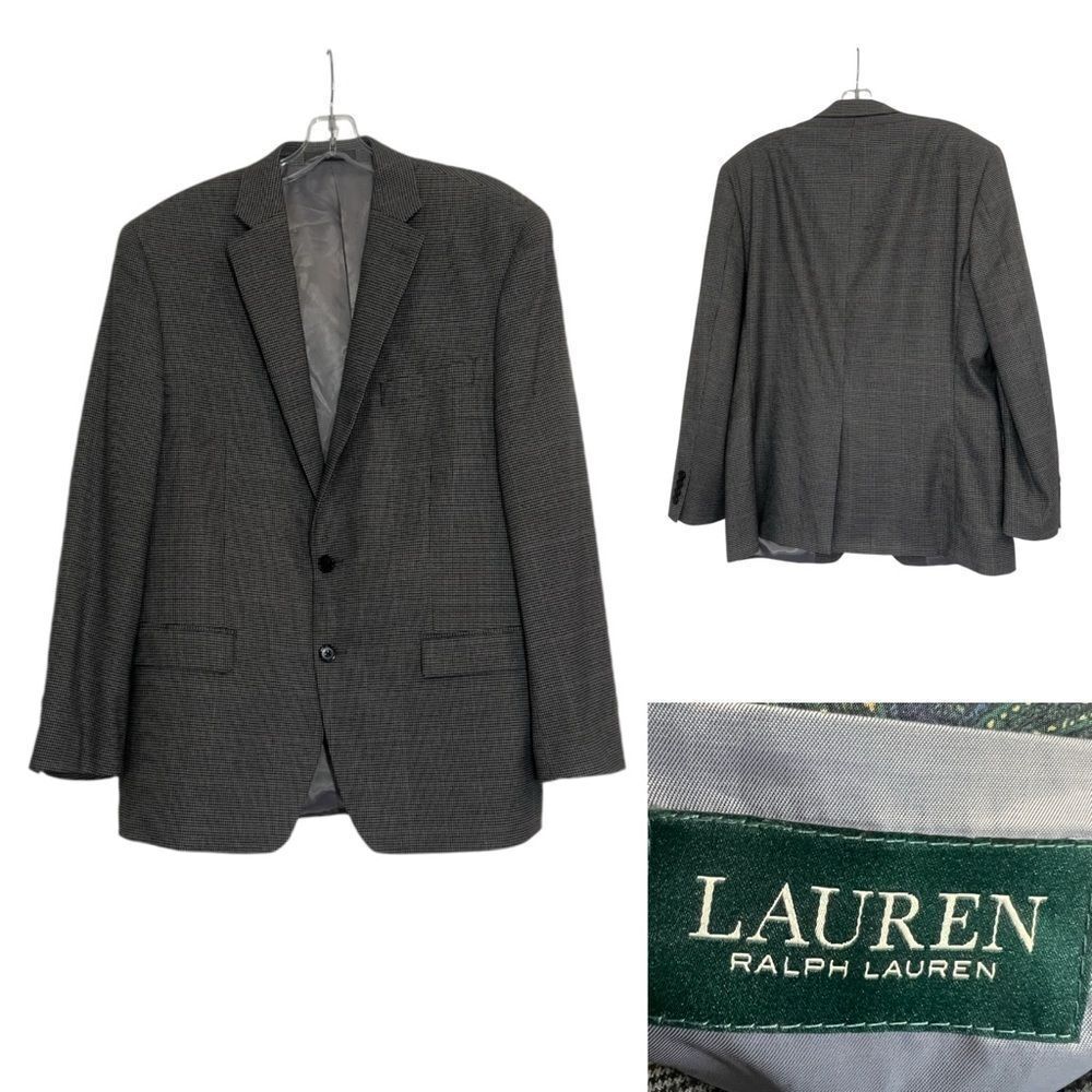 Lauren Ralph Lauren mens blazer 42R gray/tan houndstooth sport coat‎ office -1